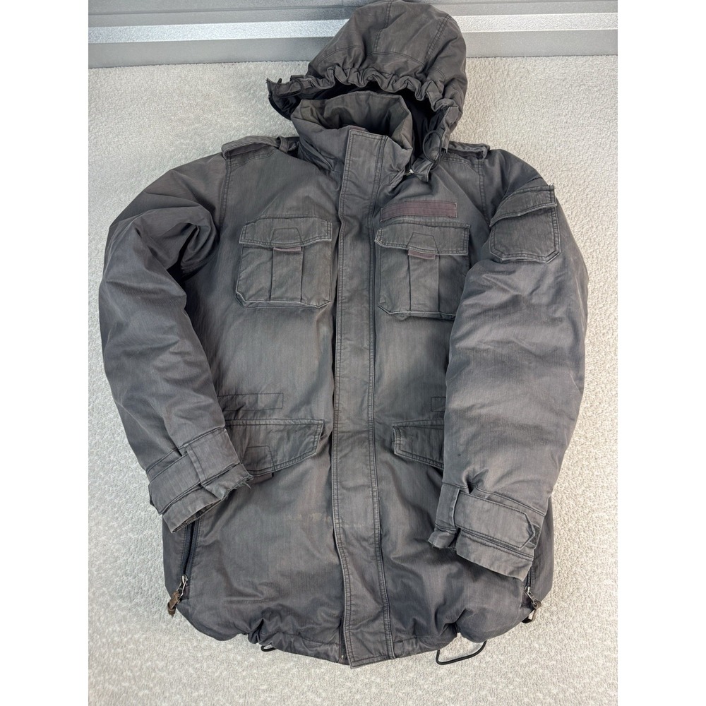 Eddie Bauer EB550 Fill Men's Grey Military Medium Goose‎ Down Coat Jacket TL